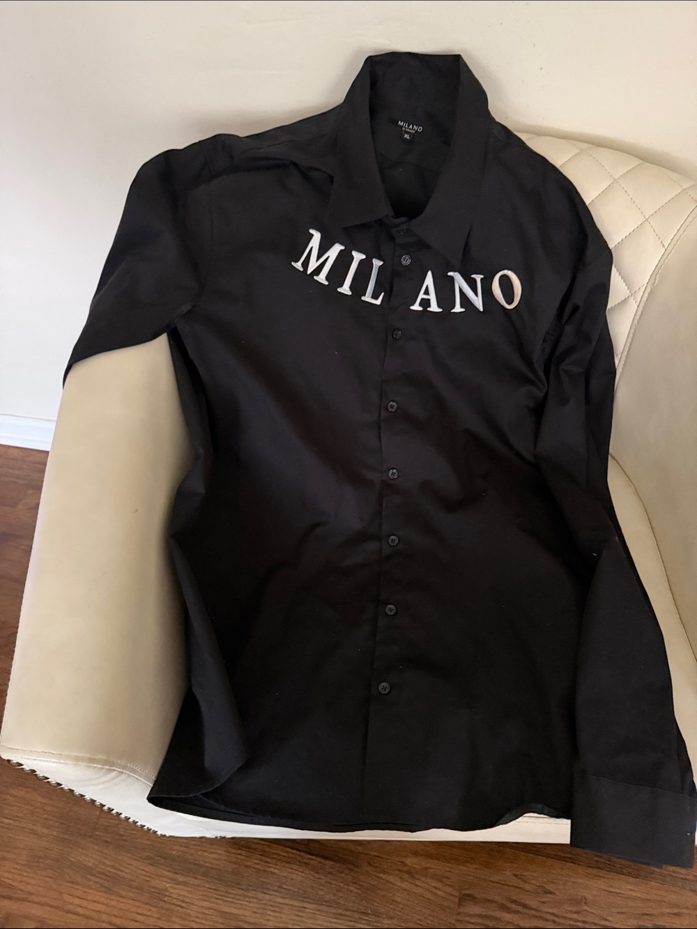 Milano Black Button-Down Shirt with White Logo